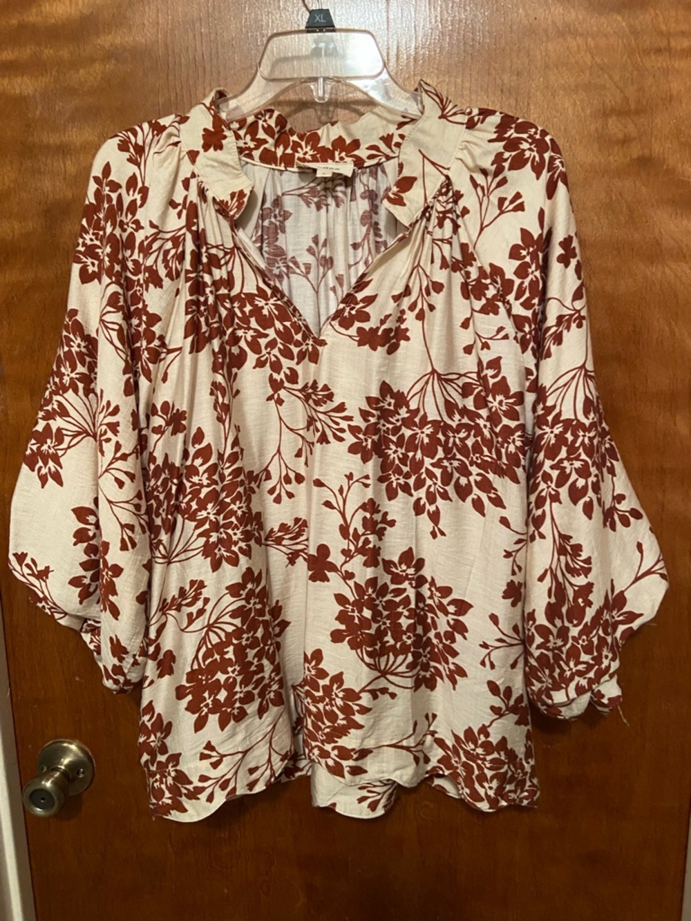 Umgee Cream and Copper Brown Floral Tunic
